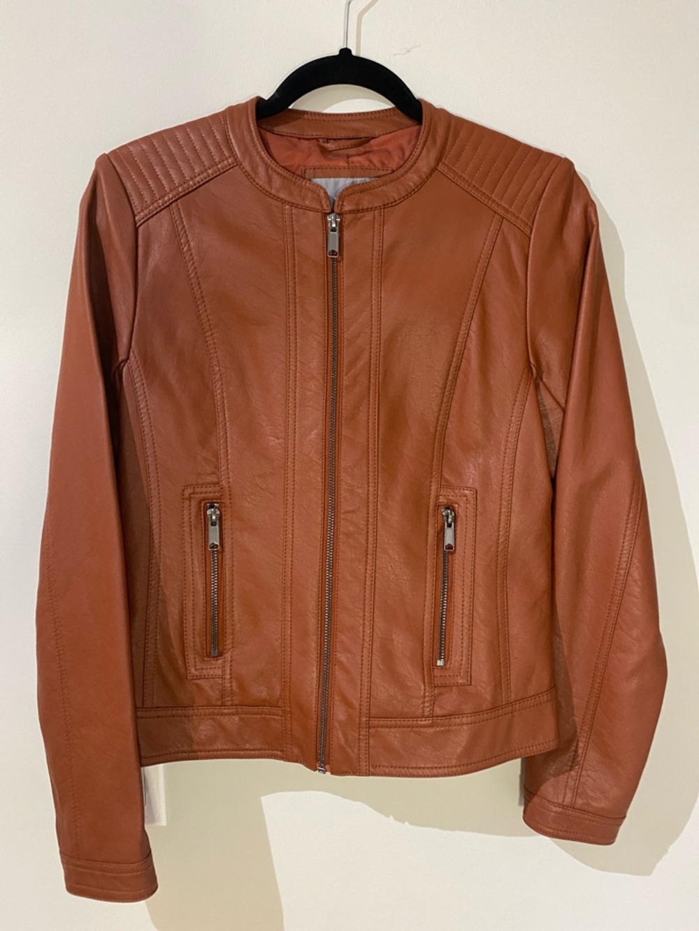 Women’s Rust Faux Leather Zip-Up Moto Jacket